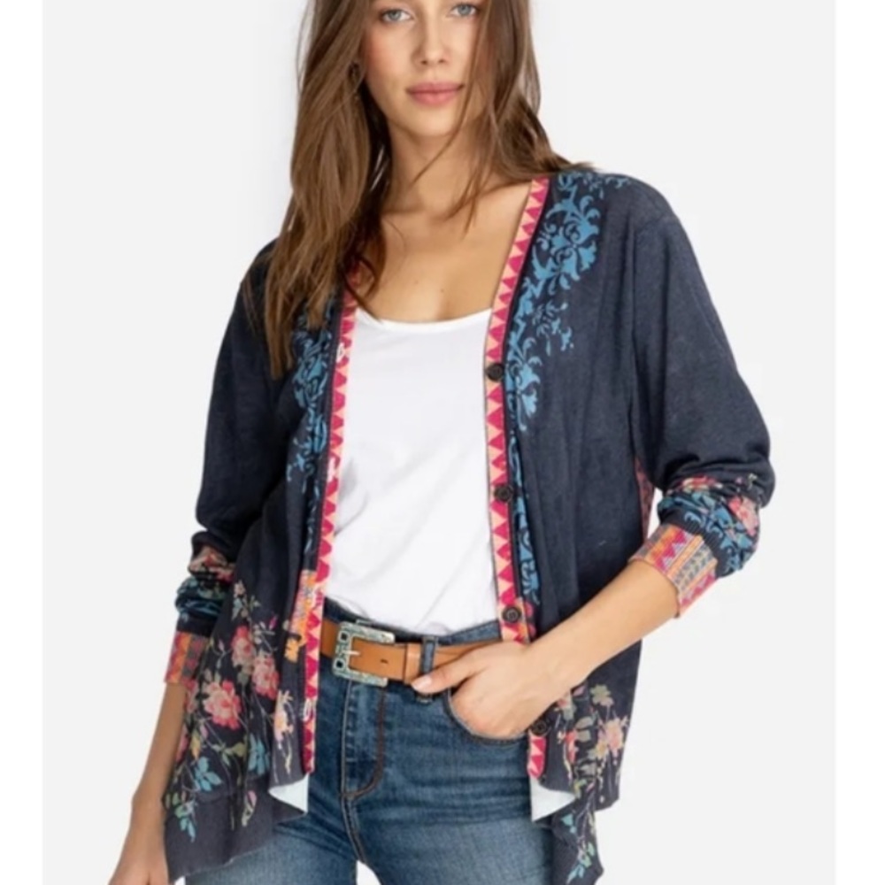 Johnny Was Navy Floral Cardigan